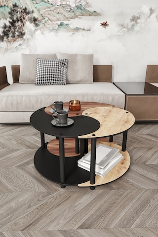 Yin Yang Unity Serenity Orta Sehpa 3 Lü Meşe Ceviz Siyah 70 Cm Meşe