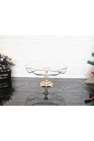 Küçük Bölmeli Servis Tabağı Döküm Kare Gold Ayaklı & Sunumluk & Kahvaltılık & Çerezlik 25 Cm Beyaz