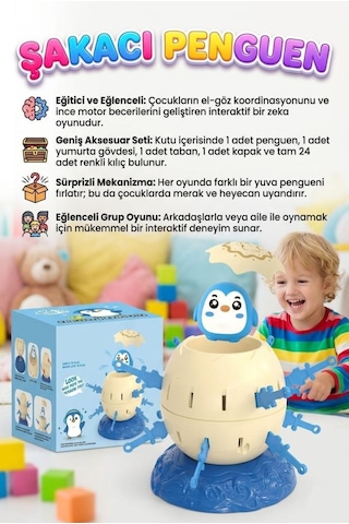 Şakacı Penguen 28 Parçalı Penguen Figürlü 24 Kılıclı 2 Kişilik Eğlenceli Aile Kutu Oyunu