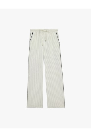 Koton Beli Bağlamalı Cepli Geniş Paça Çizgili Pantolon Beyaz Çizgili 6sak40251pw