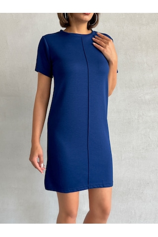 Kadın Bisiklet Yaka Soft Touch Elbise Lacivert