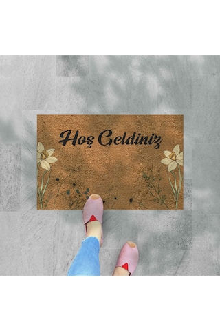 Modern Dijital Paspas - Hoşgeldiniz Karşılama Paspas - Kapı Önü Dekoratif Paspas Bej - Krem