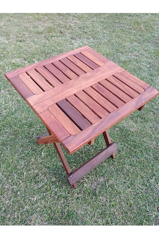 Ahşap İroko Katlanabilir 50x50 Bahçe Ve Balkon Masası Ceviz