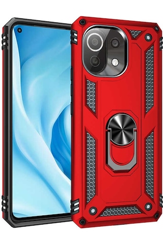 Xiaomi Mi 11 Lite Kılıf Sert Silikon Yüzüklü Stand Özellikli Kapak