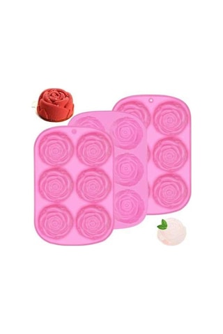 Maoyaya 3 Parça Gül Şekilli Silikon Kalıp Seti Pembe Yemek Pişirme & El Yapımı İçin Pembe