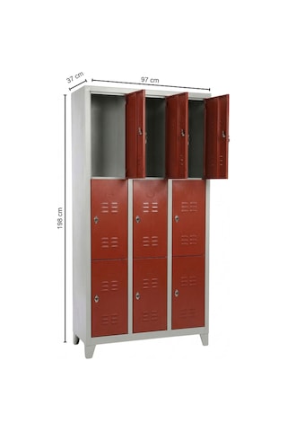 9 Gözlü Ekonomik Soyunma Dolabı Kırmızı 97x37x198