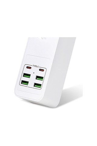 Hepu Hp-h11 4x Usb 2x Type-c 3lü 2mt Kablolu 18w Akım Korumalı Grup Priz 13000w 2 m