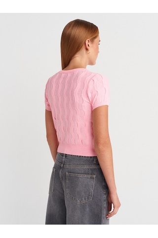 Dilvin 60980 Bisiklet Yaka Dokulu Düğmeli Triko Hırka-pembe Pembe