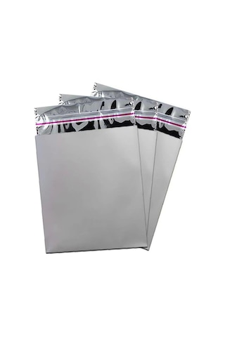 11x12 Cm Gümüş Renk Bantlı Lüks Metalize Hediyelik Poşet 50 Adet