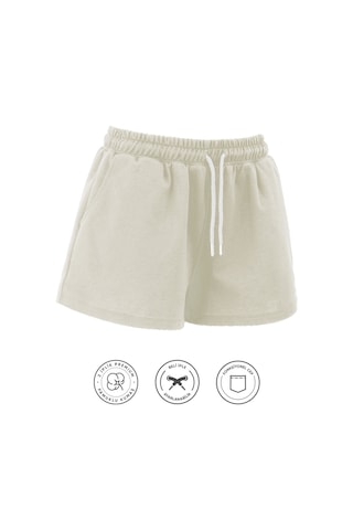 Elemge Kadın Pamuklu Ekru Beli Ipli Şort Günlük Basic Regular Fit Cepli Normal Bel Rahat Kesim 2 Iplik