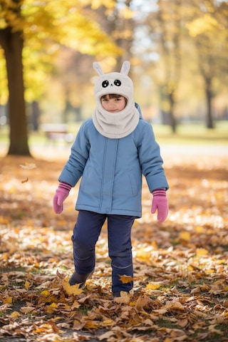 Eleven Markets Kız Çocuk Kulaklı Bere Boyunluk Takım Sevimli Tavşan Desenli Polar Kışlık Şapka & Atkı, 3-9 Yaş Beyaz