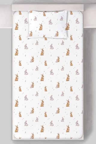 Organik Tek Kişilik Lastikli Çarşaf Seti - Neşeli Tavşan Notaları Renkli