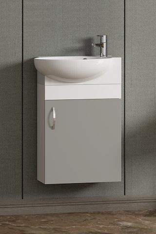 Lale 45 Cm Beyaz-sis Gri Mdf Seramik Lavabolu Asma Alt Banyo Dolabı