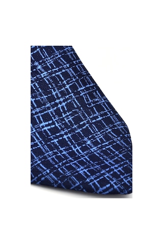 Gaffy Mavi Desenli Lacivert Dokuma Kumaş Mendilli Slim Fit Kravat // SDK-240110 Lacivert