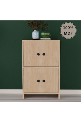 Çok Amaçlı Raflı Mdf Dolap Kitaplık Meşe