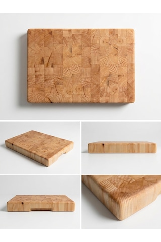 Ladin End Grain Kesme Tahtası 41x26x4 Cm Masif Ahşap Kasap Bloku Bej