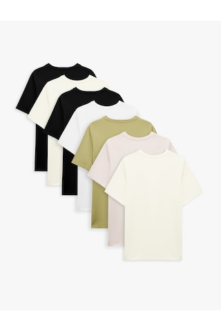 Koton 7'li Kısa Kollu Bisiklet Yaka Pamuklu Basic Tişört Seti Multıcolor 5sak60020ek Mavi
