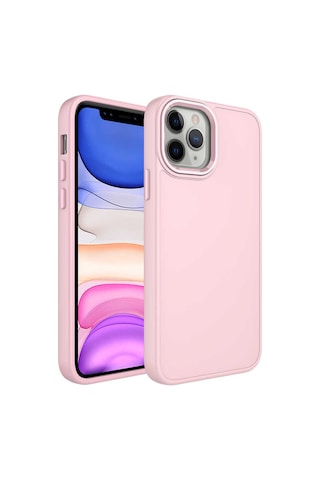 Apple iPhone 12 Pro Uyumlu Metal Çerçeve Ve Buton Tasarımlı Silikon Luna Kılıf-pem Pembe Pembe