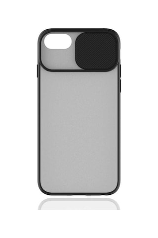 Noktaks - Apple Uyumlu iPhone 8 Plus - Kılıf Slayt Sürgülü Arkası Buzlu Lensi Kapak - Siyah T14508 Siyah