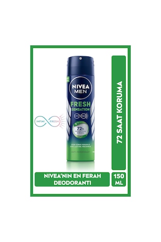 Men Erkek Sprey Deodorant Fresh Sensation 150ml, 72 Saat Anti-perspirant, Gün Boyu Ferahlık
