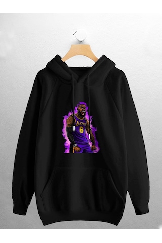 Macklin Unisex Kadın Erkek Lakers Basket Baskılı Sweatshirt Siyah Mck0803 Siyah