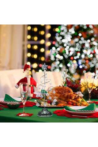 Vıp Kalite 20 Cm Metal Kristal Sarkıtlı Yılbaşı Ağacı Beyaz Led Işıklı Noel Ağacı Gümüş Çam Ağacı 20 Cm