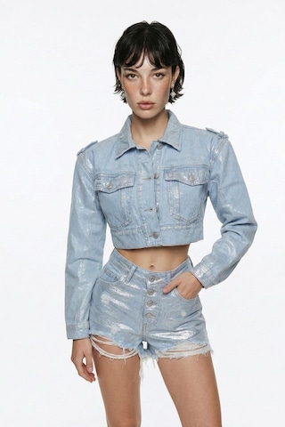 Holly Lolly Özel Yapım Parlak Kaplamalı Glossy Jean Şort Mavi