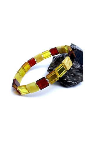 Tesbih Rüyası Renkli Düz Kesim Damla Kehribar Bileklik Çok Renkli