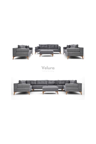 Zeri Modüler Yataklı 3 Adet Üçlü Kanepe & 3'lü Koltuk 3+3+3 - Koyu Gri - 106 Koyu Gri