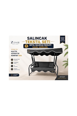 Zishome 3 Kişilik Bahçe Balkon Salıncağı Tekstil Seti 150x48x8 Cm Minder Ölçüsü Oturak Sırt Minderi Ve Tente Takımı Antrasit Metal İskelet Dahil Değildir