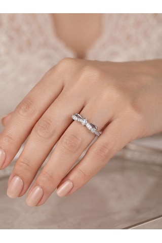 Bayan Swarovski Taş Detay Parmak Aksesuarı Gümüş Yüzük