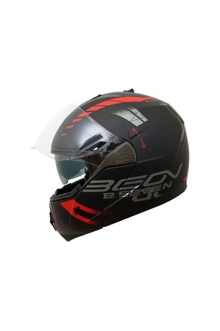 Beon B700 Çene Açılır Kask Kırmızı - Mat Siyah