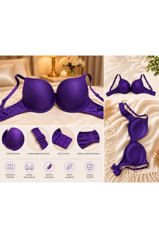 Panivue Kadın Push Up Sütyen Destekli Dolgulu Balenli Koyu Menekşe