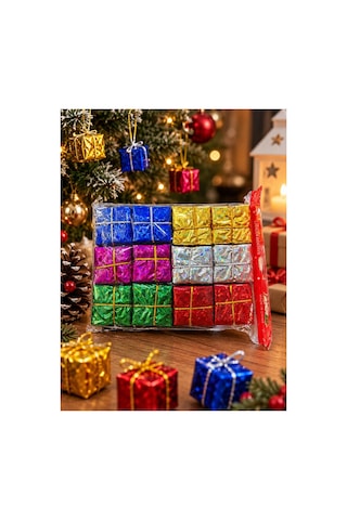 Yeni Yıla Özel 12 Parça Mini Yılbaşı Noel Çam Ağacı Hediye Paketi Süsü Karışık Renkli 12'li Set 3 Cm Noel Süsü
