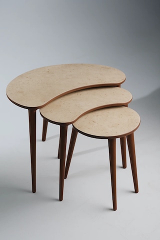 Berlin 3'lü Zigon Sehpa &100 Mdf Traverten