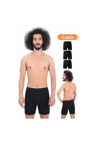 Cnt Erkek Uzun Paça Likralı 3'lü Boxer Premium Paket Gümüş Boxer Siyah Siyah