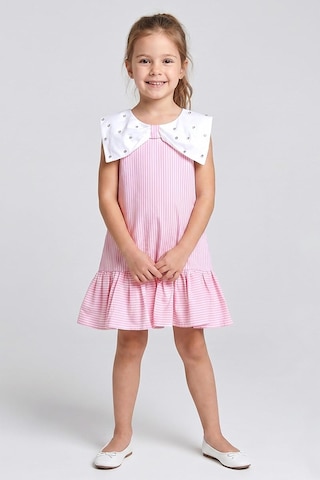 Dmb Boys & Girls Kız Çocuk Yakası Taşlı Elbise Pembe 4-9 Yaş-2715