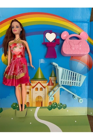Çantalı Alişveriş Marketli Aksesuarlı Kız Model Oyuncak 27 Cm