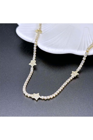 Zirkon Taşlı, Su Yolu, Yıldızlı, Paslanmaz Çelik Bileklik346, Kasa Altın Renk Altın