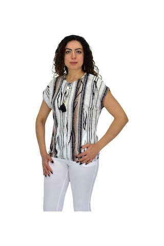 Kadın Kısa Kol Baskılı Bluz Bgl-st04695 Krem