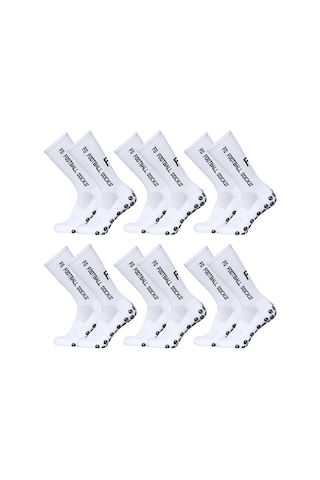 Yuntech01 6 Çift Bantlı Futbol Çorabı - 6'lı Paket Beyaz Beyaz