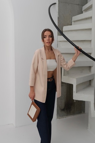 Paw Garage Kadın Atlas Kumaş Astarsız Blazer Ceket, Premium Kalite Bej