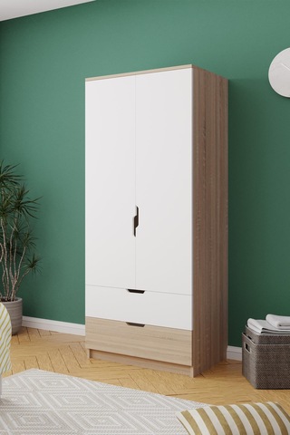 Lento 2 Kapaklı 1 Askılı 2 Çekmeceli Gardırop Beyaz Meşe Beyaz Meşe