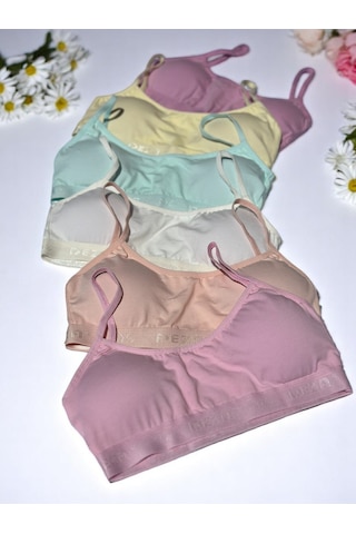 Kız Genç İp Askılı Pedli Yarım Atlet Büstiyer 3'lü Alıştırma Sütyeni Karışık