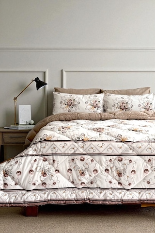 Alla Turca Çift Kişilik 4 Yastık Kılıflı Lastikli Çarşaflı Çift Taraflı Desenli Uyku Seti-kanaviçe Sütlü Kahve Sütlü Kahve