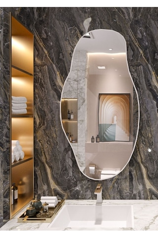 Asimetrik75x40 Konsol, Dresuar, Tuvalet Aynası Beyaz. 1.kalite Şişecam Ayna 75 X 40 Beyaz