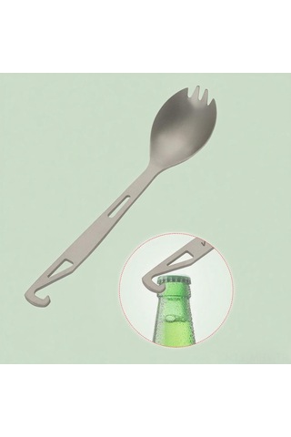 Monyee Titanium Çatal Kaşık Ve Şişe Açıcı 3'ü 1 Arada, 16.2cm Hafif Dayanıklı, Kamp Ve Doğa Aktivitesi İçin Gümüş