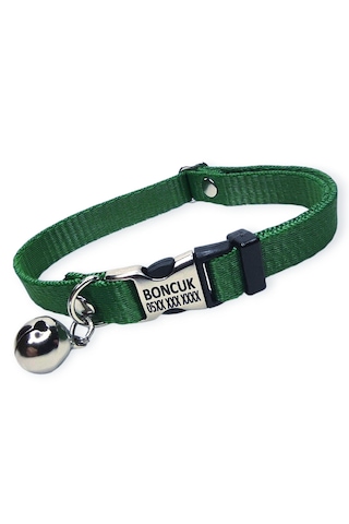 Metal Kilitli İsimli Kedi Ve Köpek Tasması, Yeşil Renk Tasma