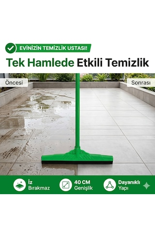 117 Cm Uzayan Saplı Yer Sil Seti 40 Cm Kauçuk Çekçek Balkon Banyo Teras Su Çekme Aparatı