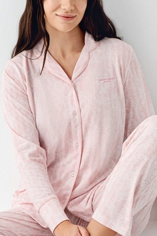 Pierre Cardin Modal 9087 Uzun Kol Önden Düğmeli Kadın Pijama Takımı V1 Krem